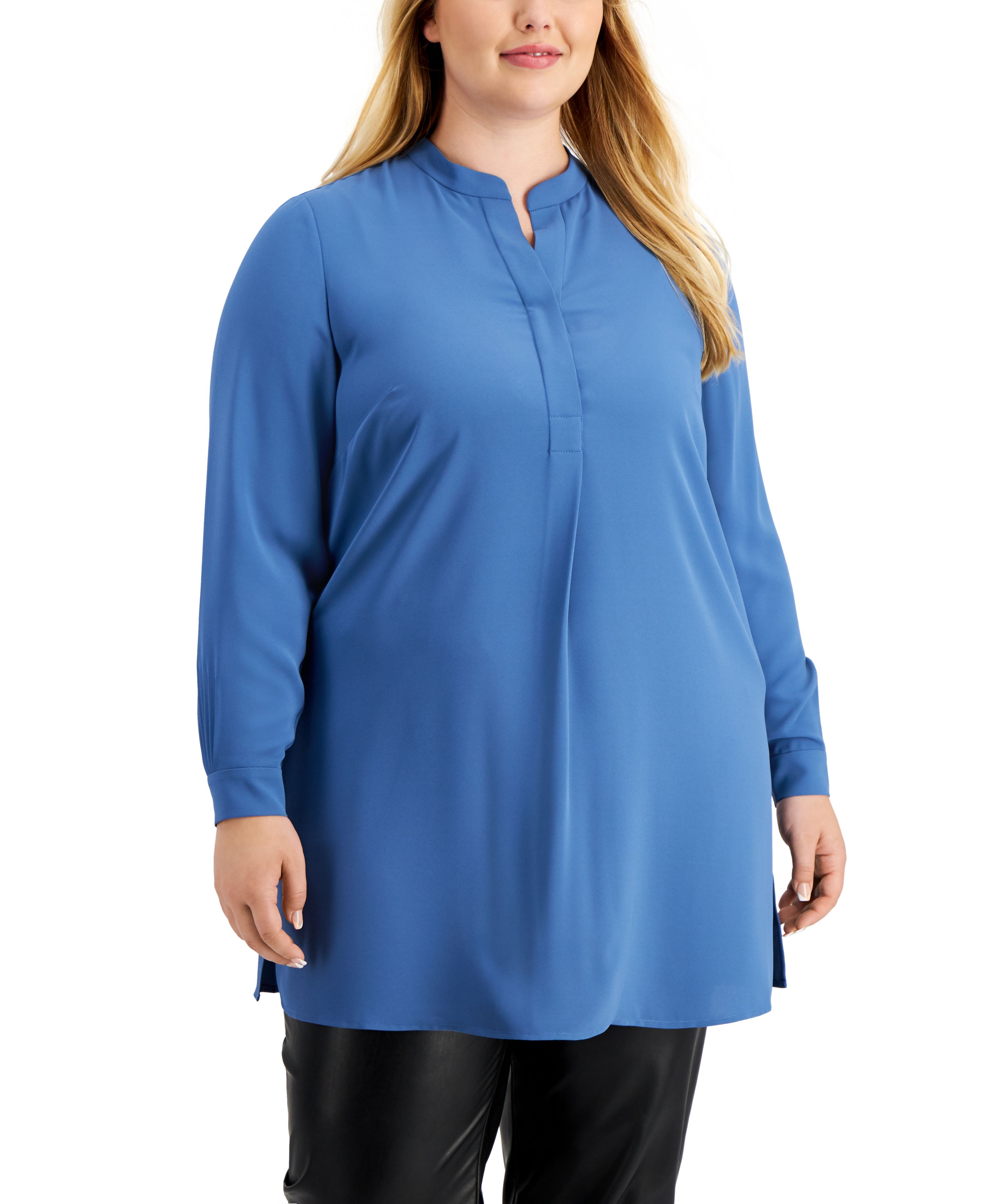 Plus Size Longer Length Nehru Tunic Blue Jay 0X
